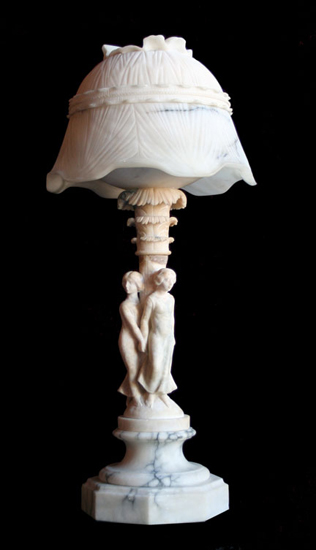 Carved Figural Alabaster Lamp