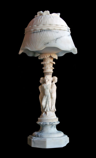 Carved Figural Alabaster Lamp