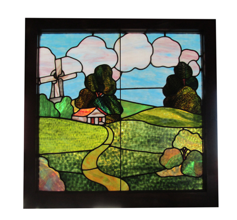 Stained Glass Window With Windmill
