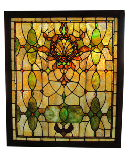 Large Stained Glass Window With 50 Amber Jewels