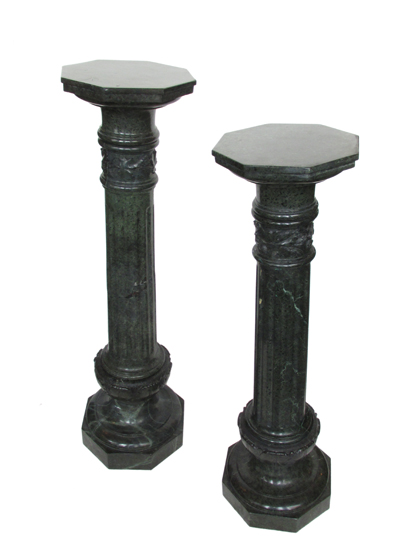 Two Green Marble Pedestals