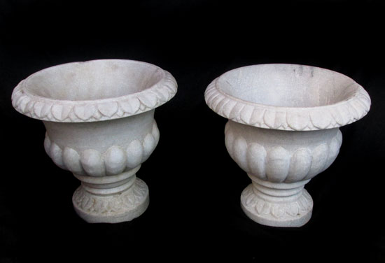 Carved Pair Of Marble Urns