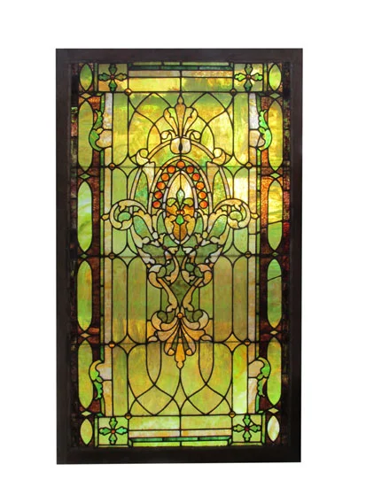 Stained Glass antique 建具　【地球儀】 Large Stained Glass Window - Wooden Nickel Antiques
