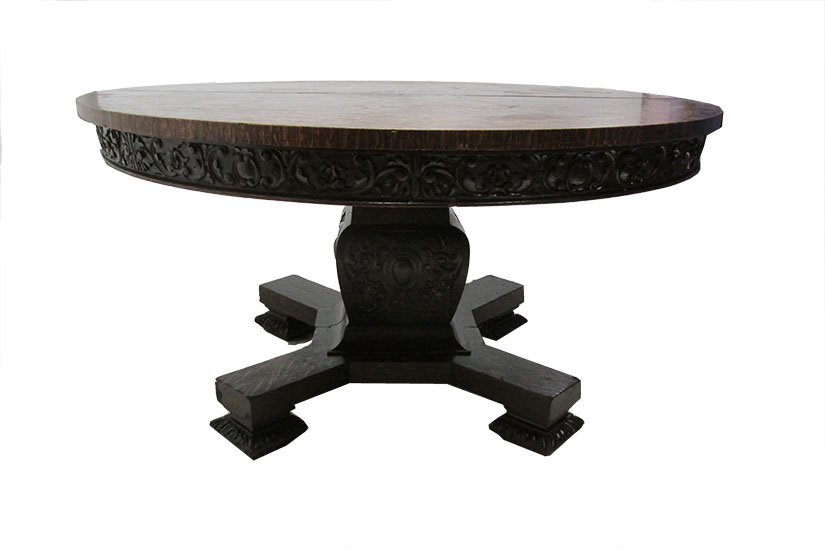 Large Oak Dining Table, with Ornately Carved Trim