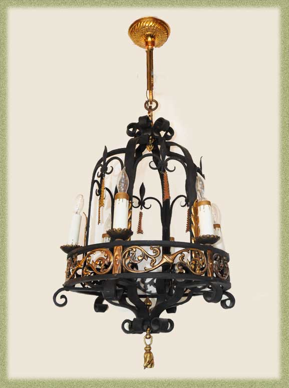 Decorative 6-Arm Iron & Brass Hanging Light