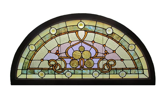 Stained Glass antique 建具　【地球儀】 Arch Stained Glass Window - Wooden Nickel Antiques