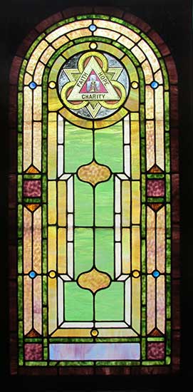 Stained Glass Window with “Faith, Hope & Charity” Emblem