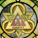 Stained Glass Window with “Faith, Hope & Charity” Emblem