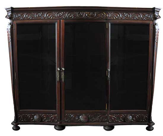 3-Door, Mahogany Bookcase, with Glass Shelves