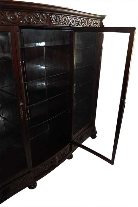 Rich, Three-Door, Mahogany Bookcase, with Glass Shelves & Back Mirrors