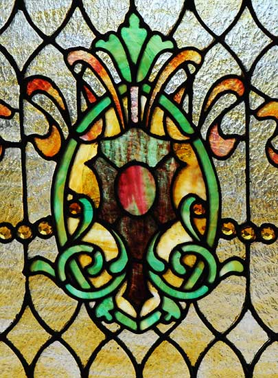 Stained Glass Window, with Torches and Jewel-Cut Glass