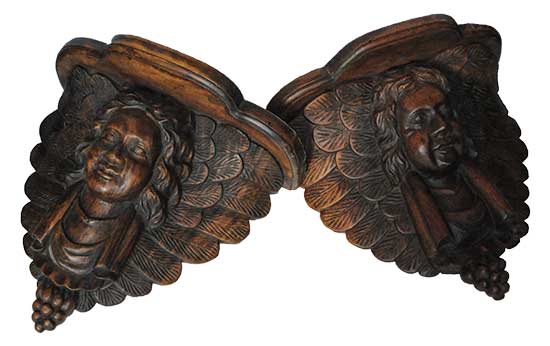 Pair of Carved Mahogany Cherub Shelves