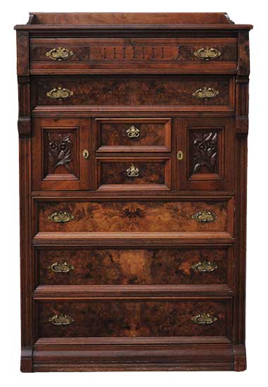 Walnut Burl Eastlake Dresser