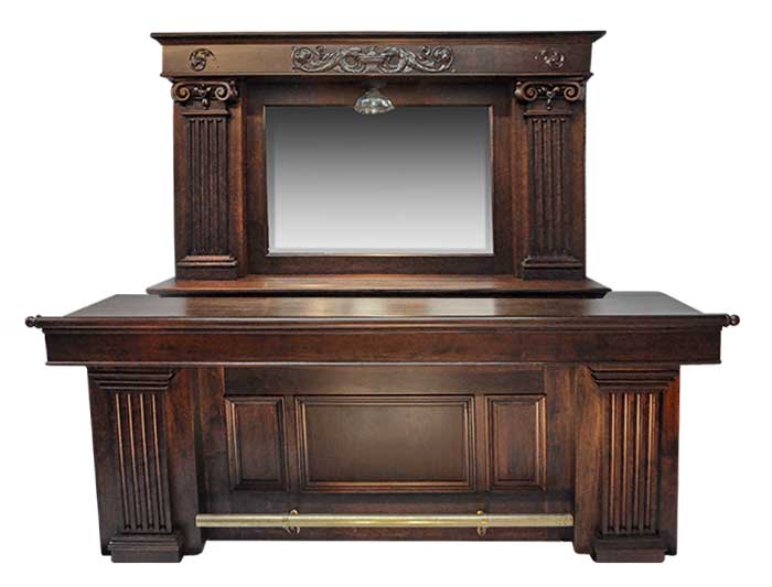 Walnut Back & Front Bar, with Large Mirror