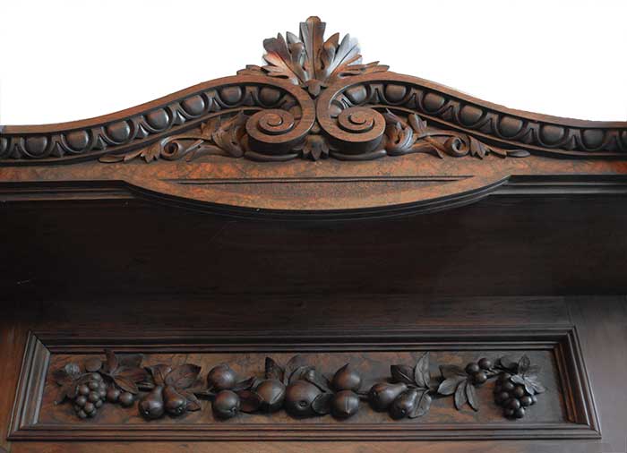 Walnut Carved Sideboard, with Marble Top & Beveled Glass