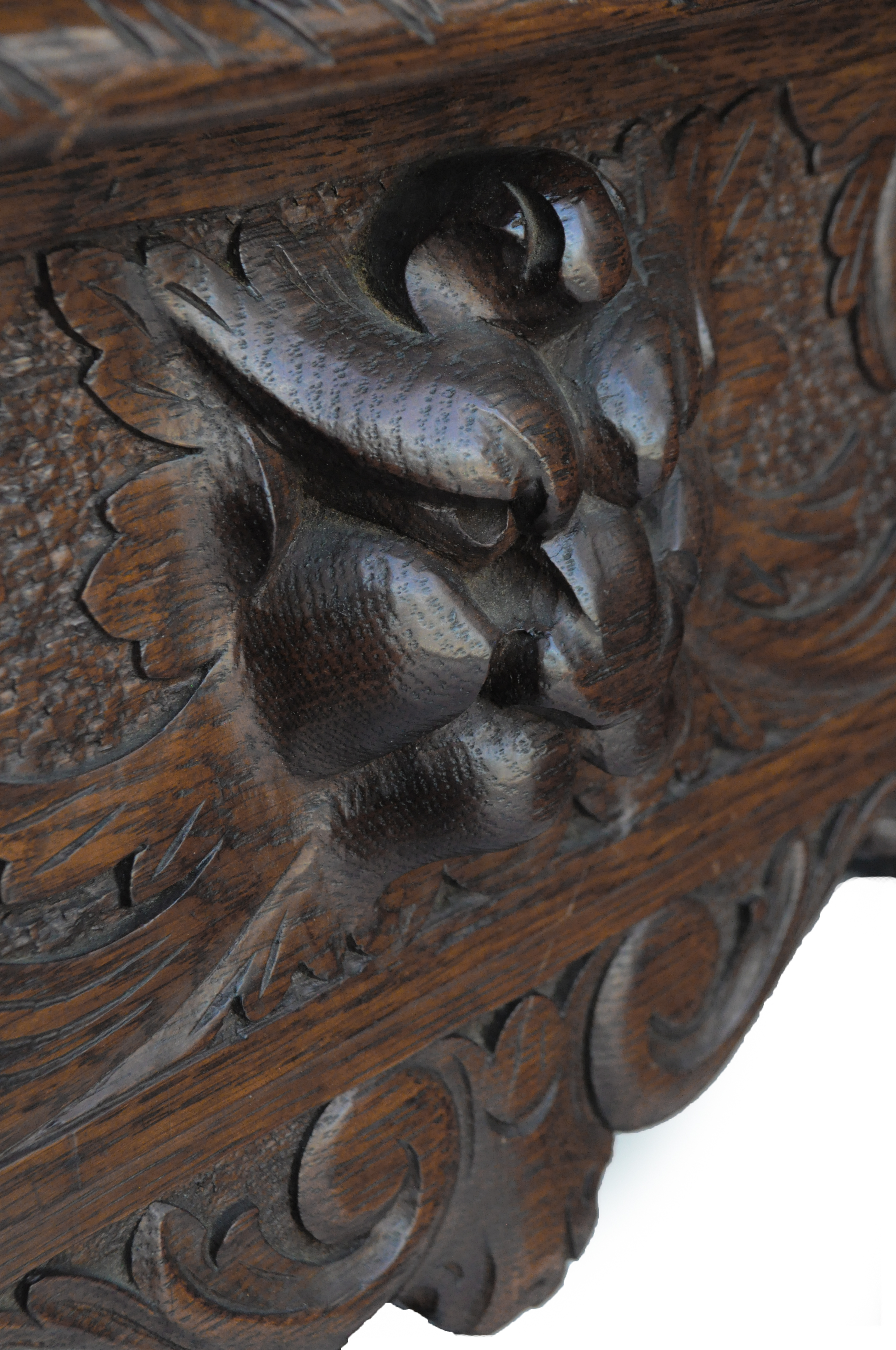 Carved Oak Library Table, with Gargoyles