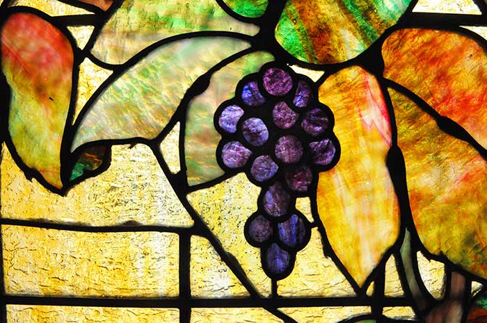 Stained Glass Window, with Grapes, Vine & Leaves