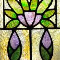 Rectangular Stained Glass Window, with Green & Purple Floral Motif