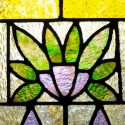 Rectangular Stained Glass Window, with Green & Purple Floral Motif
