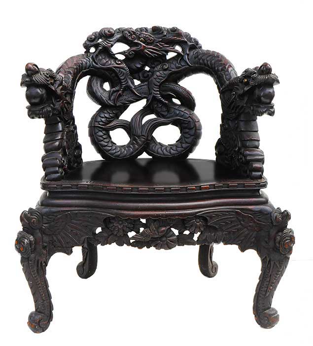 Carved Oriental Chair With Dragon Motif Wooden Nickel Antiques