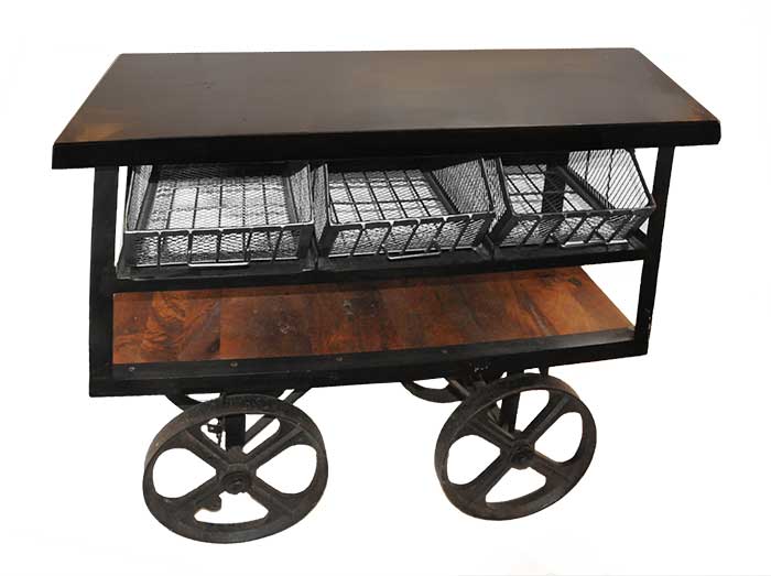 Metal Vendor’s Cart, with Wire Baskets