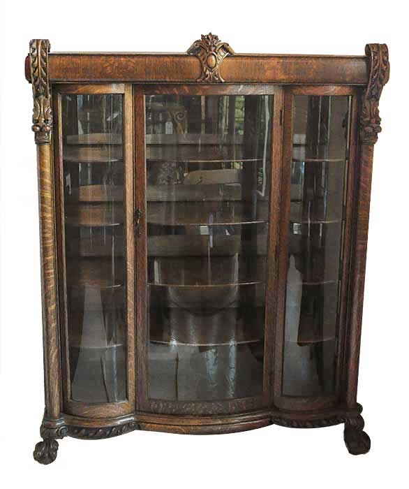 Three-Door, Tiger-Grain Oak China Cabinet, with Carved Griffins