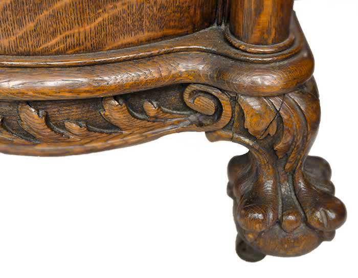 Three-Door, Tiger-Grain Oak China Cabinet, with Carved Griffins