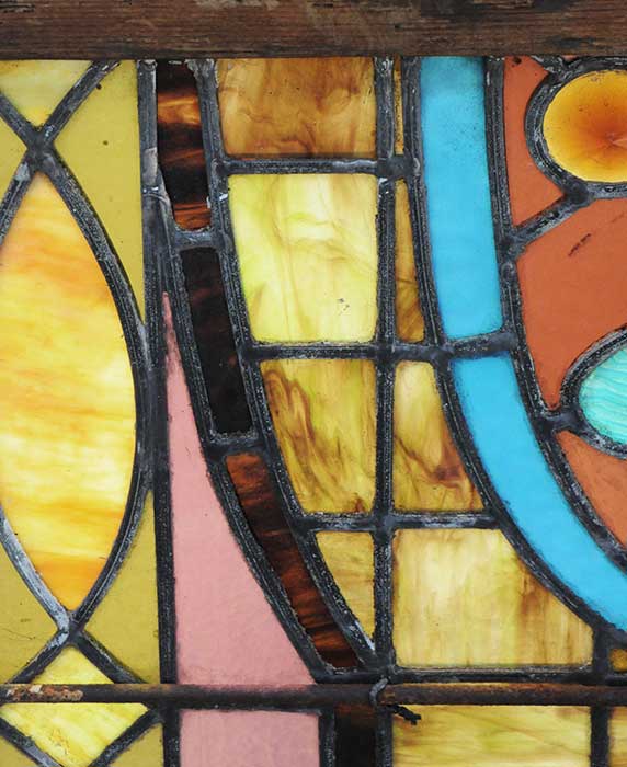 Two-Piece Stained Glass Window, with Unusual Jewel-Cut Accents