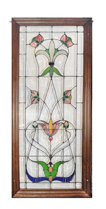Large, Beveled, Stained Glass Window, with Fleur-de-Lis Centerpiece