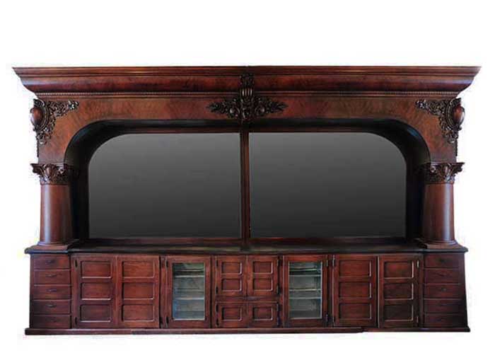 Single-Arch Mahogany Back Bar, with Large Mirrors