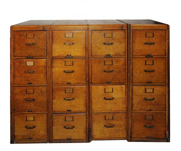 Four Section Drawer Filing, Old Wooden Filing Cabinets
