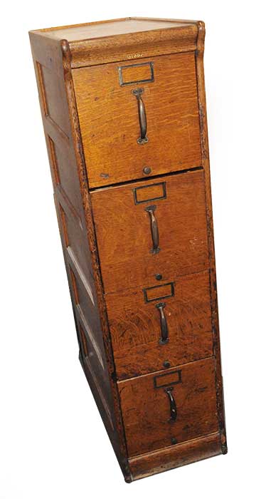 Four-Drawer Oak Filing Cabinet, Circa 1880s