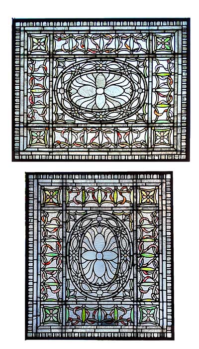 Outstanding Pair of Floral Stained Glass Windows