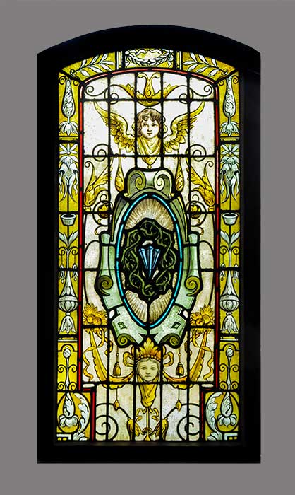 Vintage Painted & Fired Window, with Angel Faces