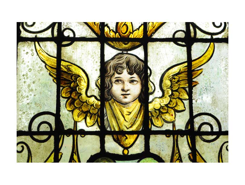 Vintage Painted & Fired Window, with Angel Faces