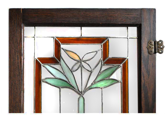 Pair of Arts & Crafts Cabinet Doors, with Clear & Stained Glass Windows
