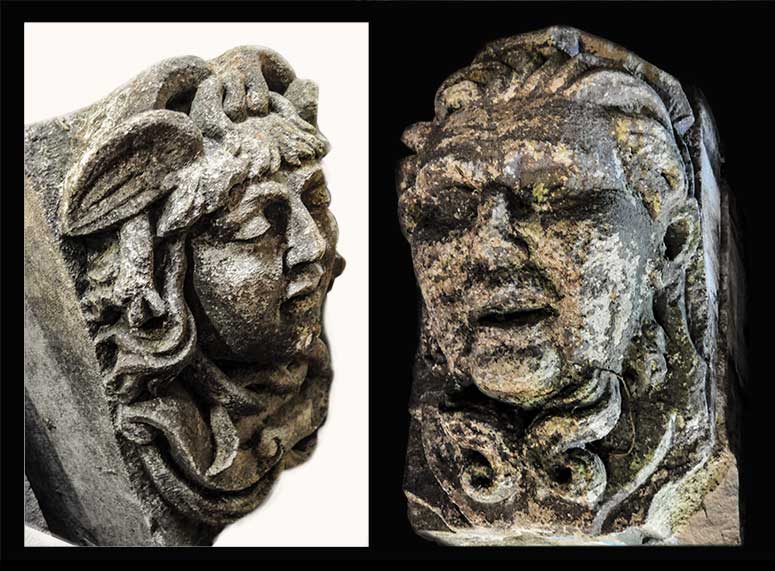 Pair of Carved Stone Faces