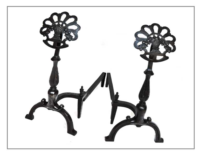 Very Cool Pair of Flower-Top Andirons