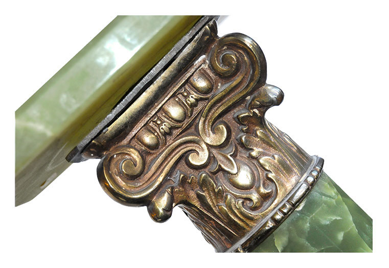 Green Onyx Pedestal, with Brass Detail