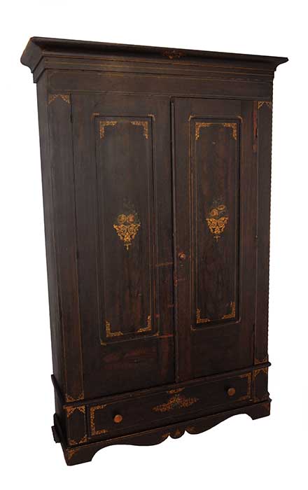 Floral Stenciled, Two-Door, Walnut Wardrobe