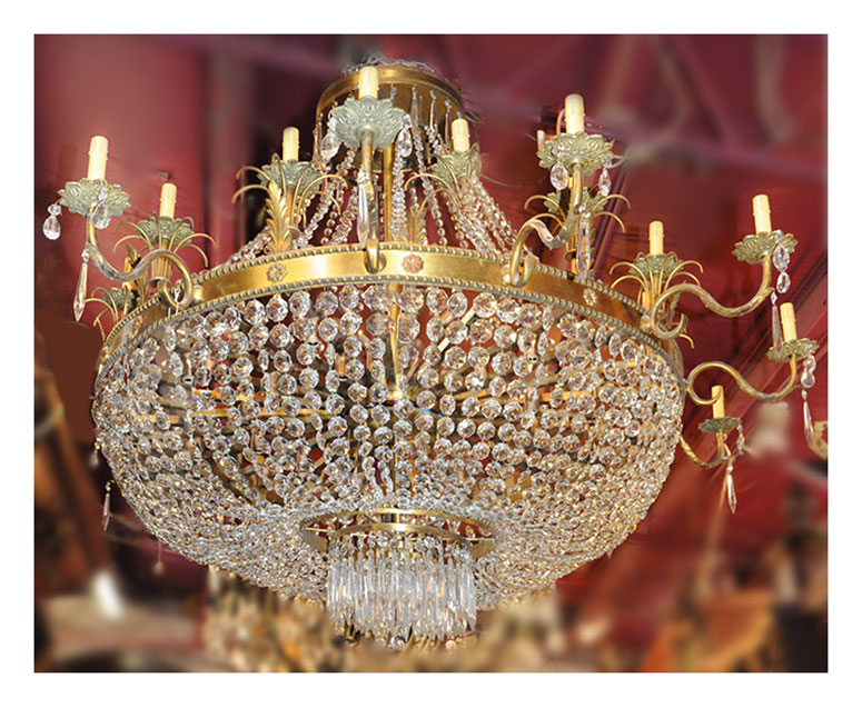Stunning Empire-Style Brass & Crystal Chandelier