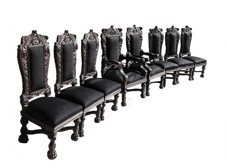 Set of 8 Carved Oak Chairs, Circa Turn of the Century