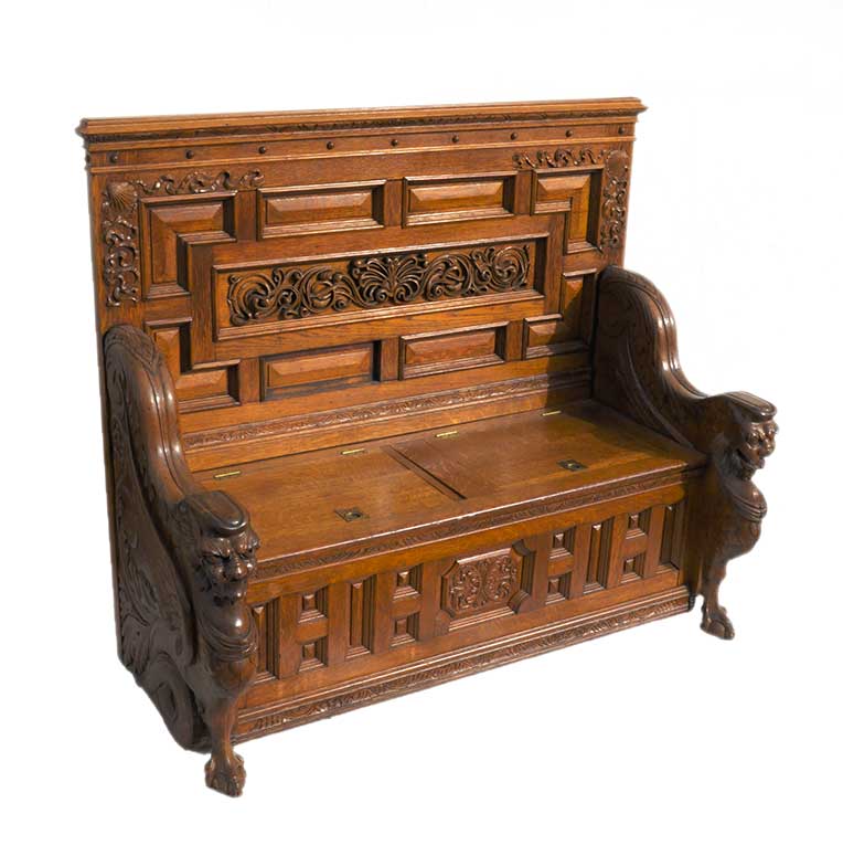 Carved Oak Bench, with Griffin Heads