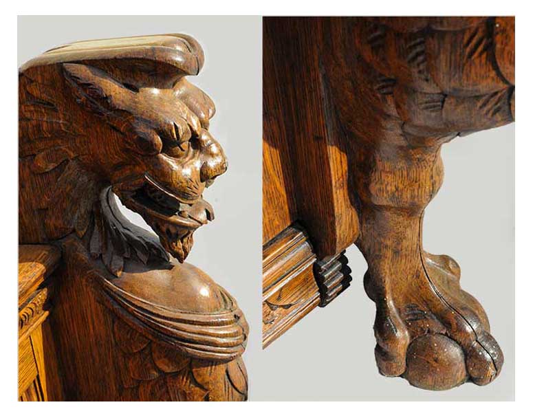 Carved Oak Bench, with Griffin Heads