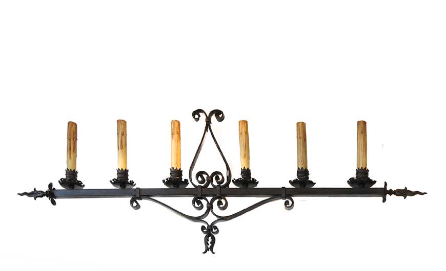 Large, Six-Armed Iron Tudor Light Bar