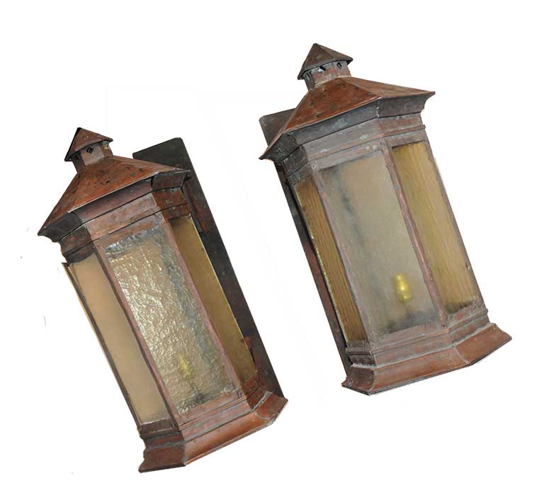 Pair of Large Copper Exterior Sconces