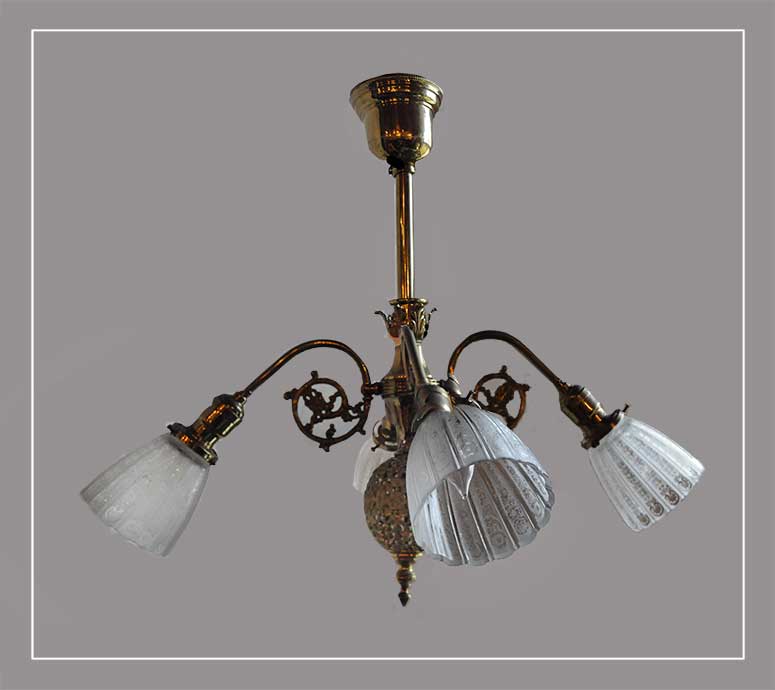 Four-Armed Electric Filigree Light, with Antique Shades