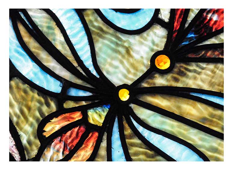 Large Stained Glass Transom Window, with Fleur-de-Lis Center