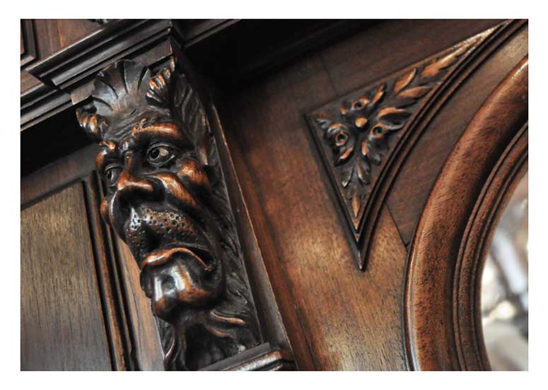 Deeply Carved Hall Tree, with Crown & Beveled Mirror