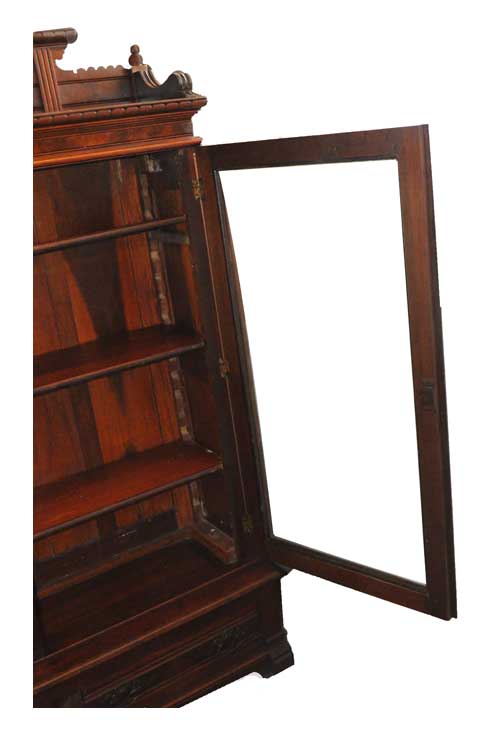 Two-Door, Carved Walnut Victorian Bookcase, with Burls